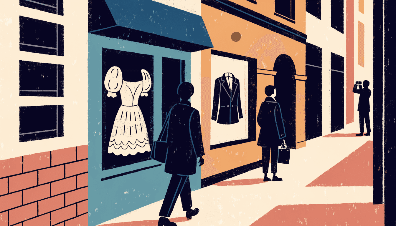 A narrow Harajuku backstreet lined with small boutique storefronts, silhouette figures browsing in the afternoon light